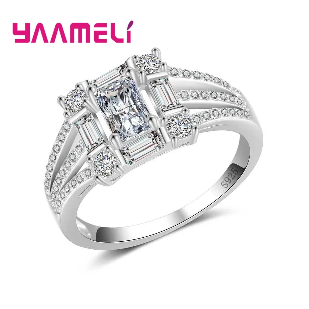 

Супер сияющий кристалл квадратный фианит модные 925 стерлингового серебра палец кольца для мужчин и женщин ювелирные изделия подарок