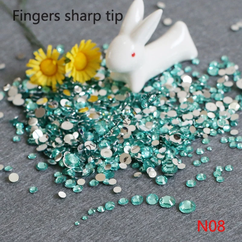 1000pcs SS6-SS30 Mixed Size charming beautiful Water Blue 14 facet round diamond sparkling acrylic nail art decoration N08 | Красота и
