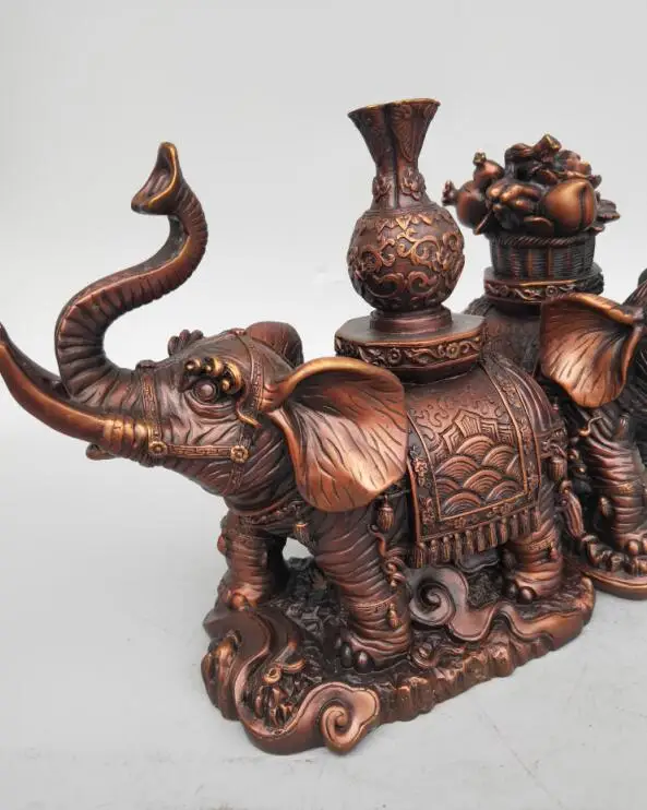 

China seiko carving Pure brass elephant wealth statue A pair