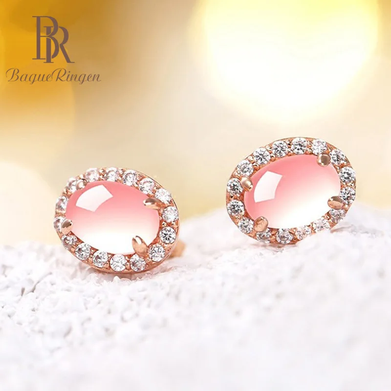 Begua Ringen Новое поступление модные серебряные 925 ювелирные изделия с розовым натуральным кварцем круглые хрустальные серьги на свадьбу ювелирные изделия оптом