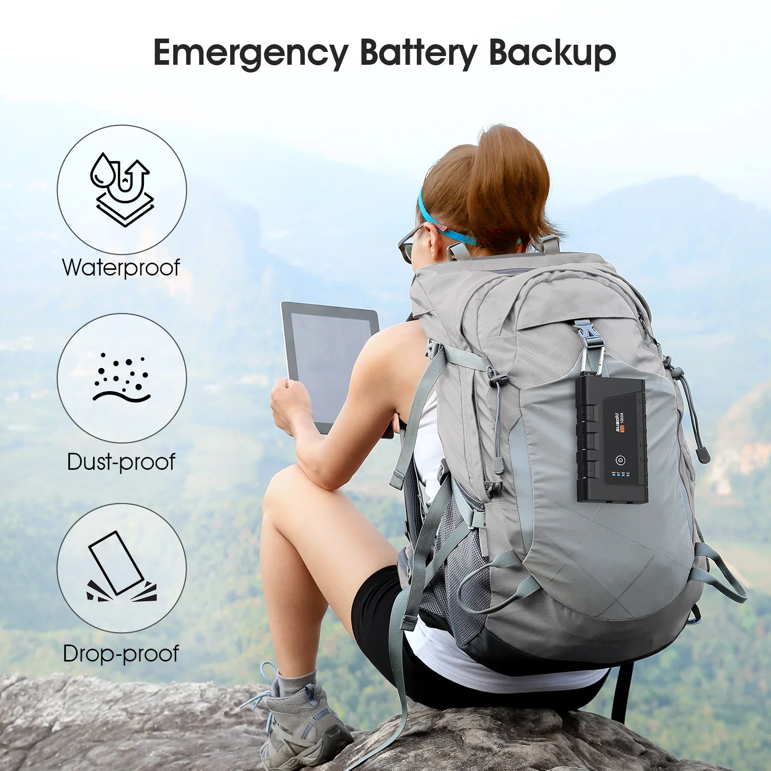 Suaoki U8 1000A пиковый пусковой блок портативный блок питания QC 3,0 тип-c выход Светодиодный светильник умный аккумулятор зажимы для 12 В автомобиля лодки