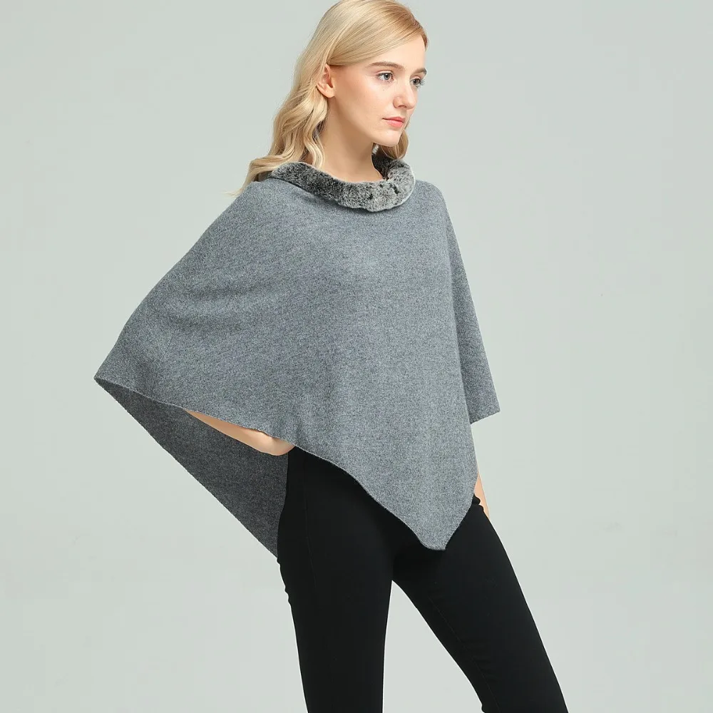Readit Зима Женское пончо и мыс меховой воротник свитер Для Женщин Осенние вязаные