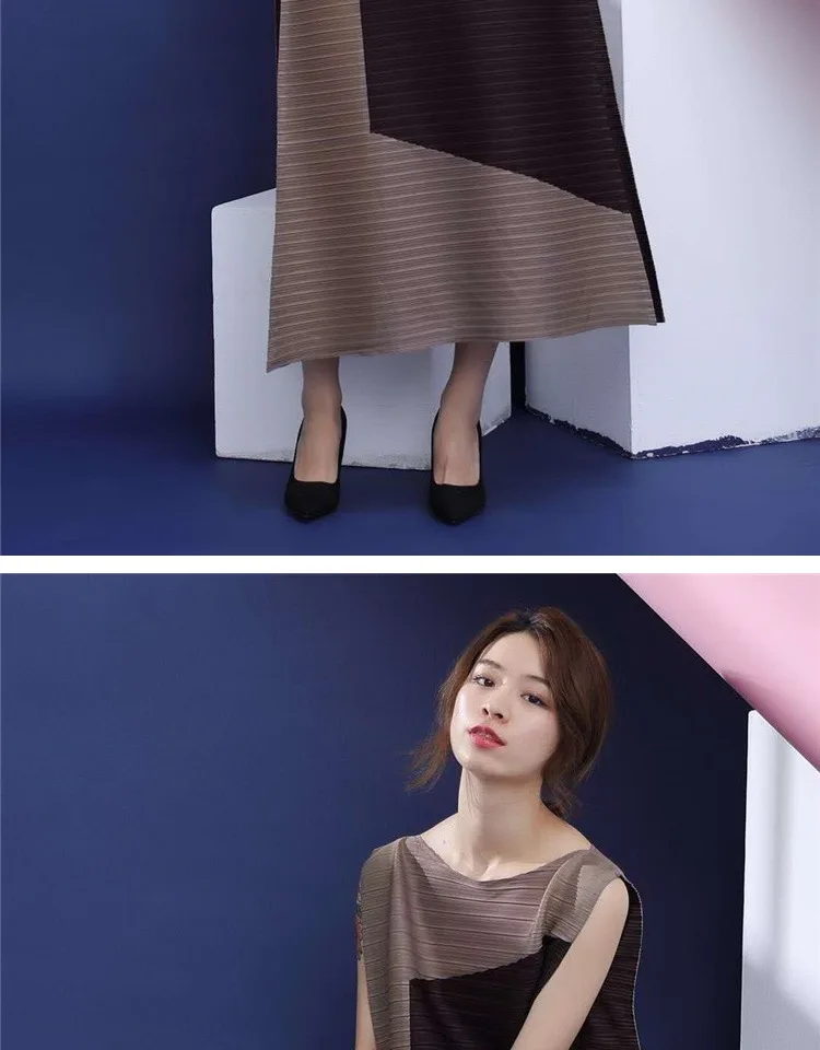 Changpleat, свободное женское платье, Miyak, плиссированное, модный дизайн, без рукавов, с вырезом лодочкой, большой размер, женские трапециевидные длинные платья, D9008