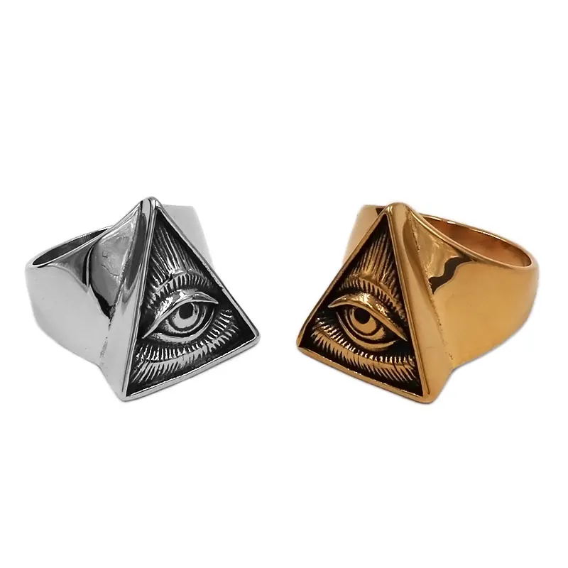 Мужское кольцо из нержавеющей стали с изображением пирамиды и глаз|Кольца| |