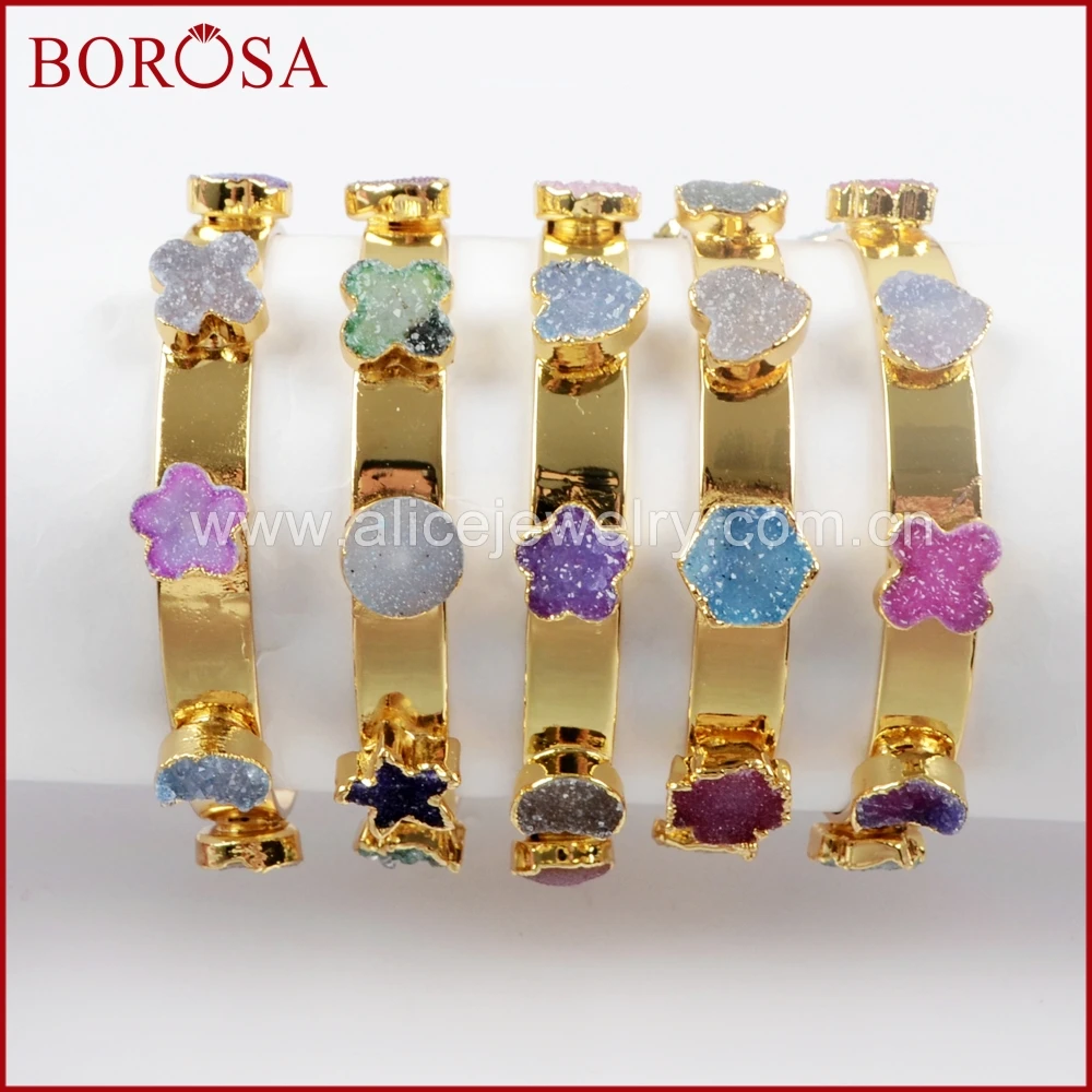 BOROSA 3/5 шт Стильный золотой цвет семь радужных разноцветных Druzy браслеты радужные
