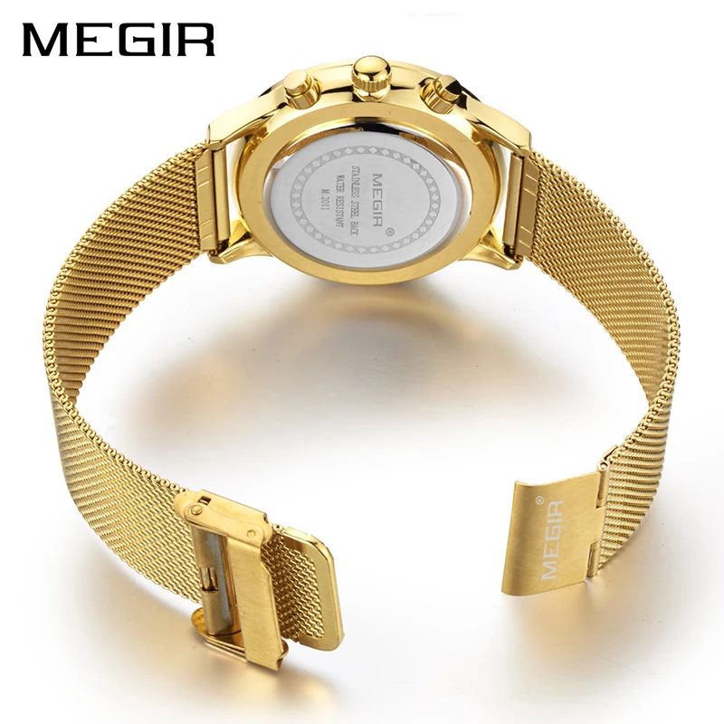 Reloj Hombre MEGIR Роскошные Брендовые Часы для мужчин золотой цвет хронограф кварцевые часы для влюбленных человек набор часов Montre Homme Relogio Saat