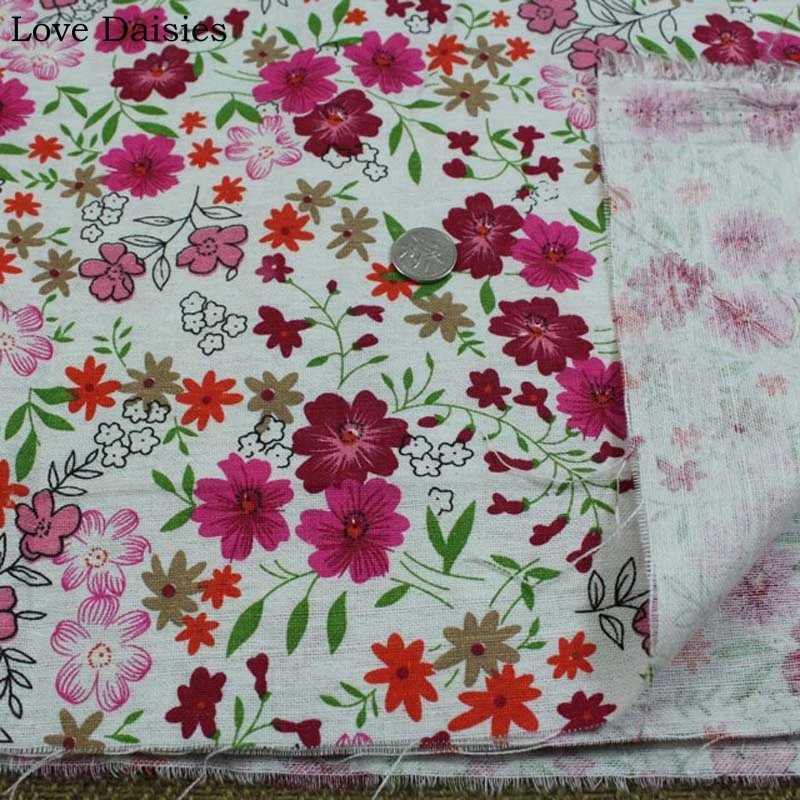 Хлопковая/льняная красная зеленая фиолетовая деревенская цветочная ткань в
