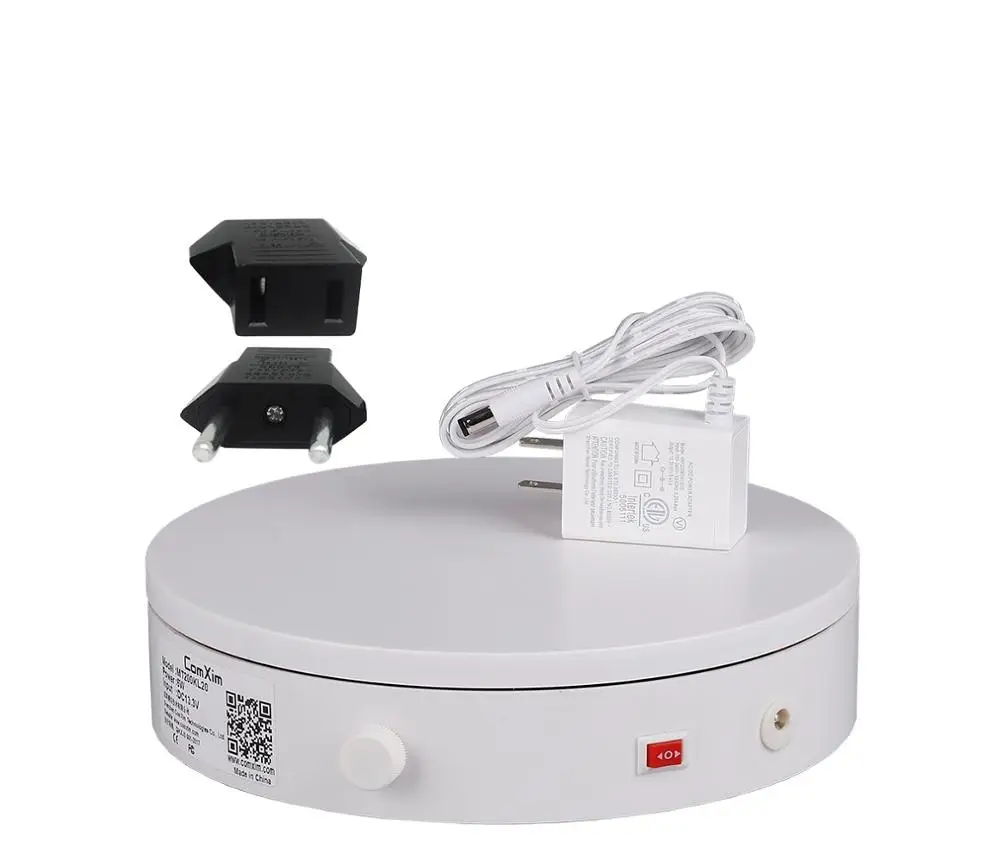 white with EU plug Ручка управления скоростью, 360 градусов Электрический вращающийся портативный поворотный стол для фотографии, стенд для дисплея, съёмка продукта - Цвет: white with EU plug