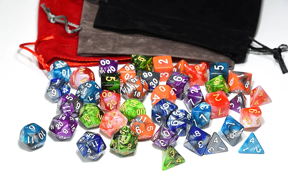 Игральные кости для подземелий и драконов RPG MTG игры 6 наборов многогранные игральные кости с 1 шт. большие бархатные сумки(черный мешок, серый мешок, красный мешок