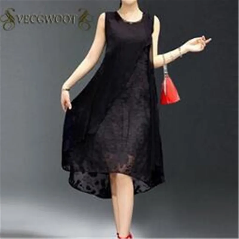 Летнее женское платье без рукавов 2020 Новое повседневное шифоновое средней длины