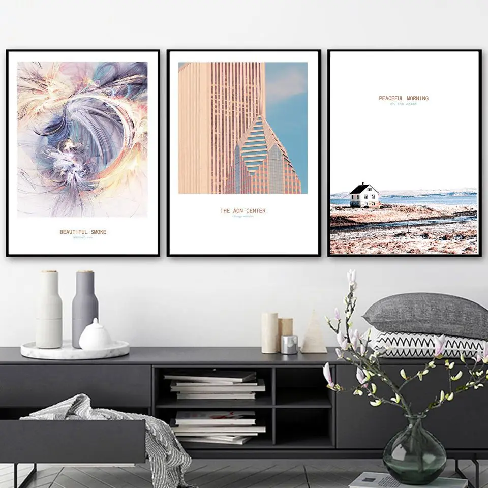 Постер Nordic Style Coast Peaceful Morning Wall Art Print Pictures Smoke Abstract Lines Poster Aon Center Painting Kids Room Home Decor