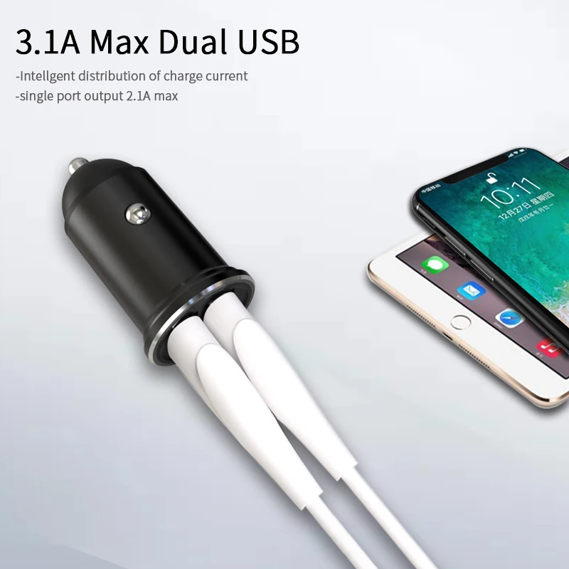 Автомобильное USB зарядное устройство мини для мобильного телефона двойной порт