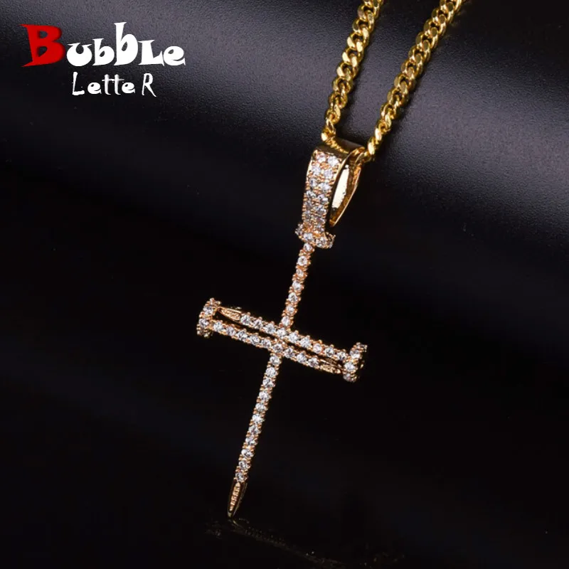 Подвеска в виде Креста для ногтей из меди золотого цвета|hip hop jewelry|fashion jewelryjewelry