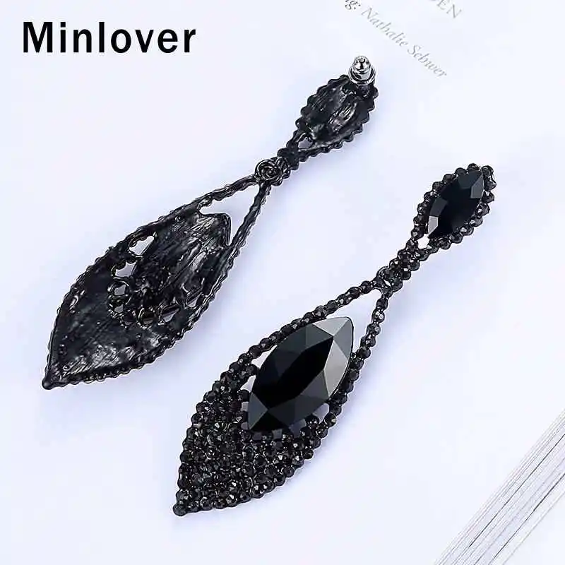 Minlover модные черные Кристальные длинные серьги для женщин винтажные Стразы ваза