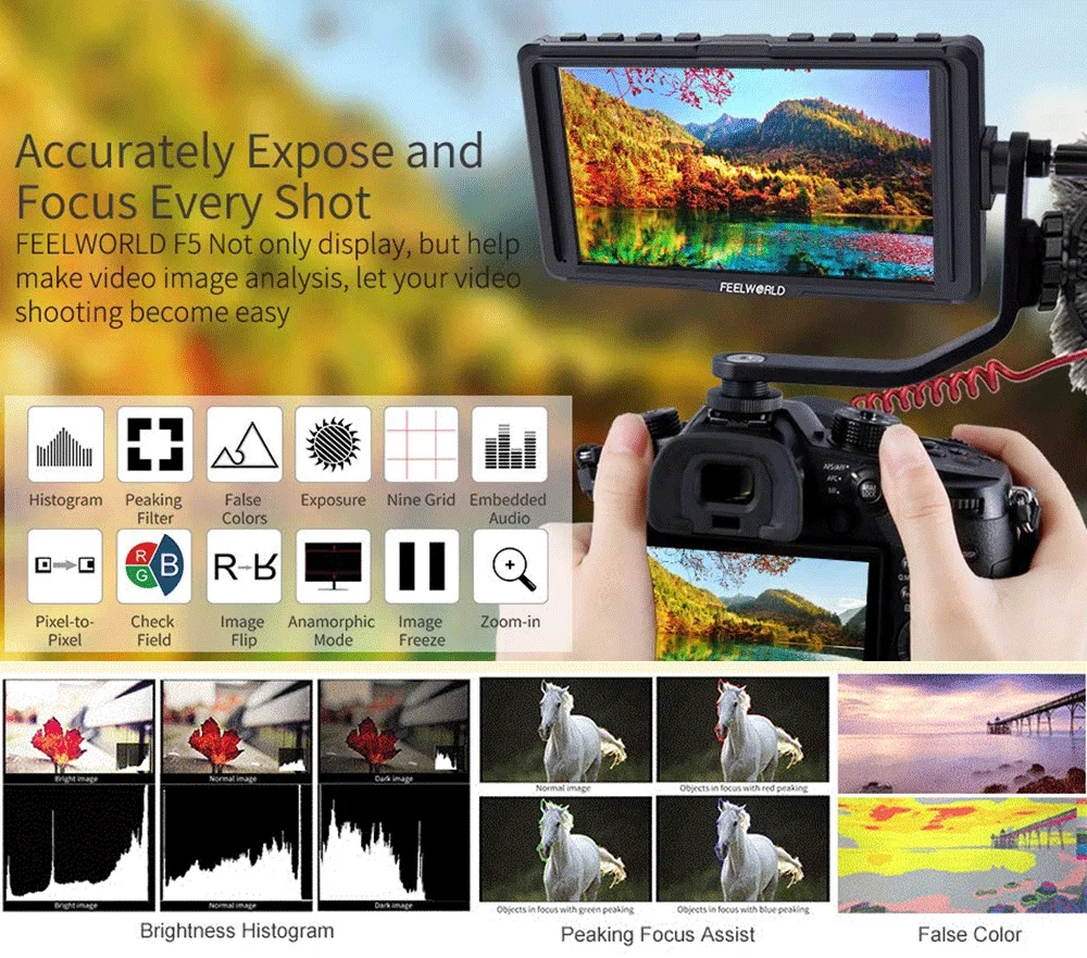 FEELWORLD F5 " DSLR камера полевой монитор 4K HDMI Full HD 1920x1080 ips видео Peaking Focus Assist с NP750 батарея+ зарядное устройство