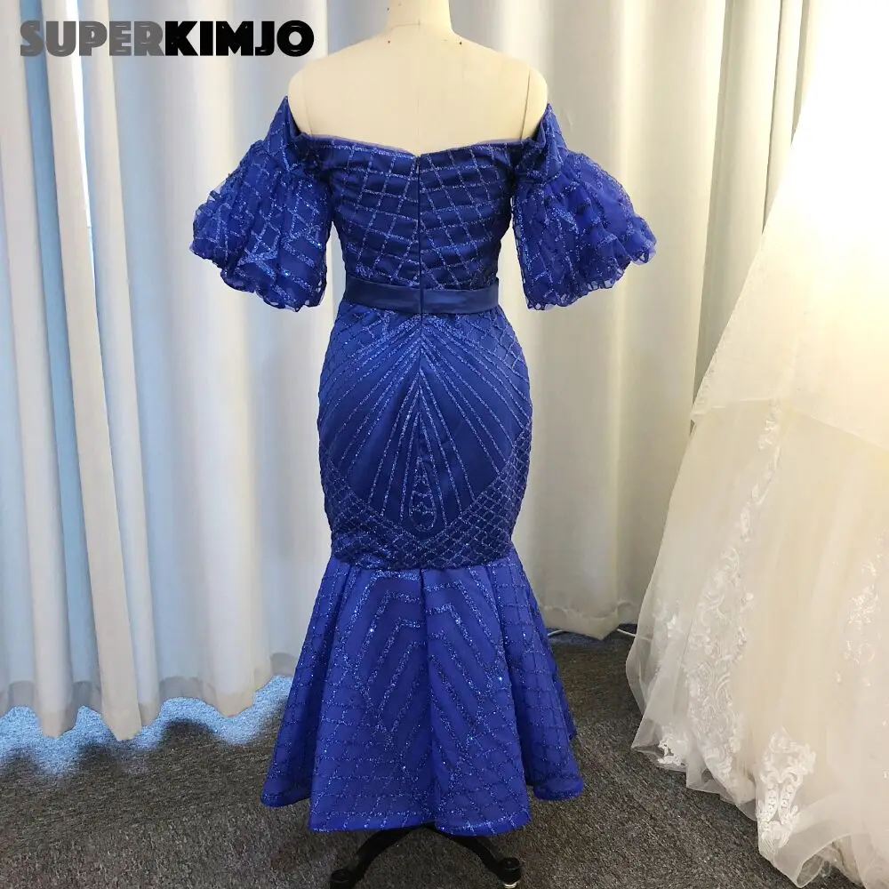 Вечерние платья SuperKimJo Abiye Gece Elbisesi Королевского синего цвета с юбкой годе Короткие
