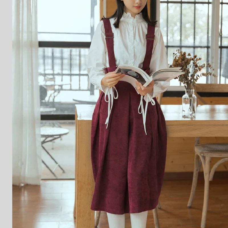 Wine Red Mori Girl Осень Зима Женское платье без рукавов Спагетти ремень Свободные повседневные женские Vestidos Элегантный вельвет сладкий леди Сарафан - Цвет: Wine Red