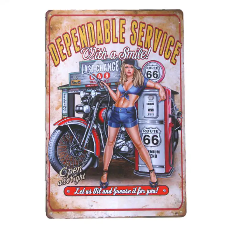 Горячие стержни Pin Up Девушка с автомобилем винтажная металлическая жестяная вывеска мотор гараж деревенская стена табличка гараж бар сексуальная леди плакат стены - Цвет: P13
