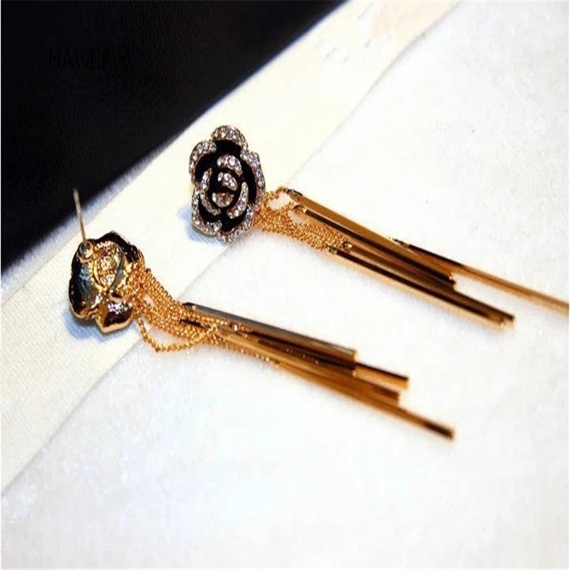 Женские винтажные длинные серьги камелии висячие с кристаллами известного