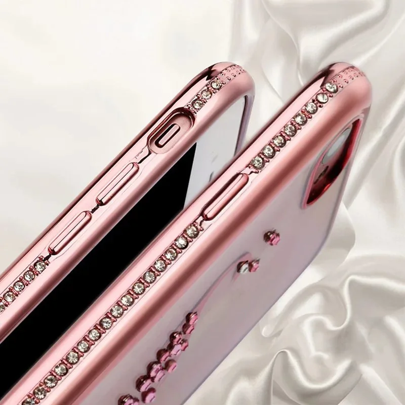 Для iPhone 7 Case Блеск Алмазный Ясно TPU Крышка Лебедь павлин Кристалл Rhinestone Silicone for Plus