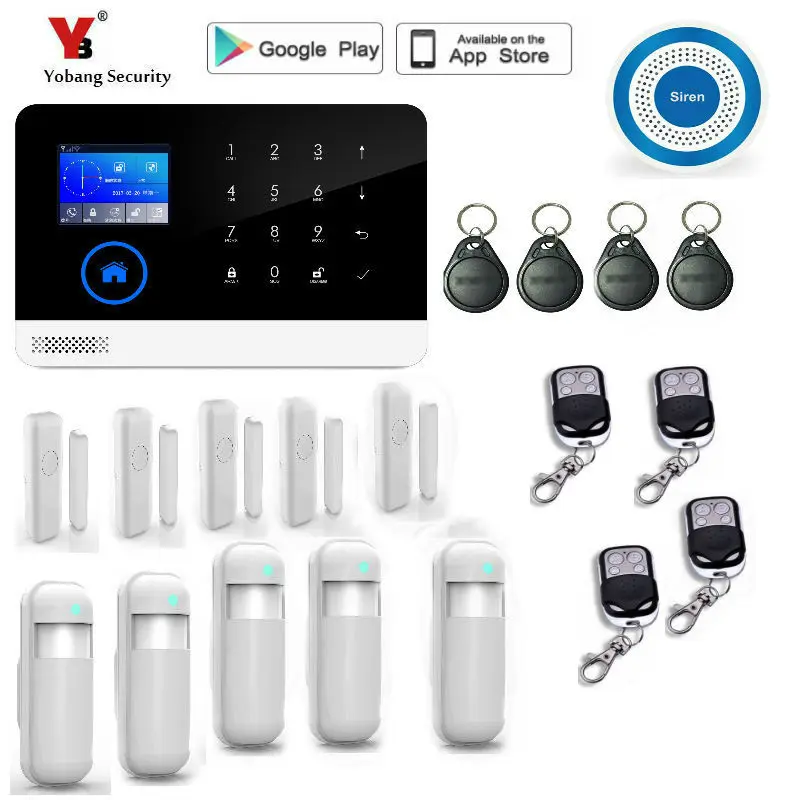 Беспроводная система сигнализации Yobang Wi Fi GSM 2G GPRS 8 языков с дистанционным