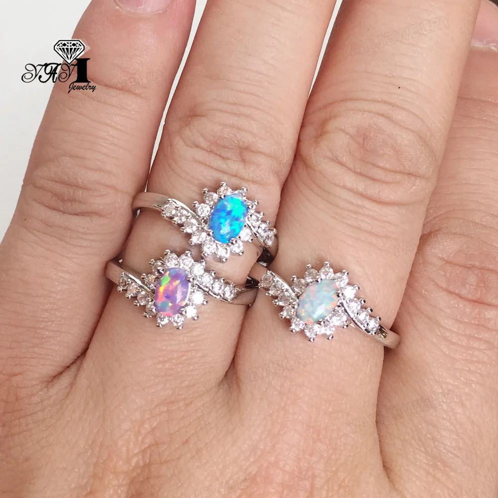 YaYI Jewelry Princess Cut 4 CT Multi Opal Zircon Silver Color Engagement Rings wedding Heart Girls Party ring Gifts 960 | Украшения и
