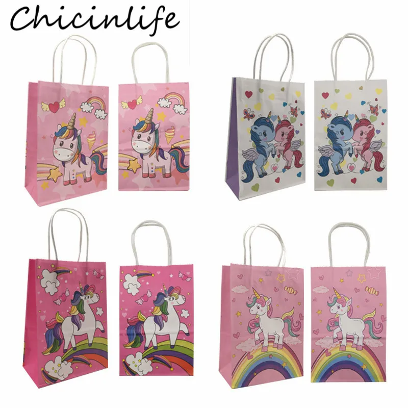 Пакет из крафт бумаги Chicinlife с единорогом для вечеринки 5 шт. ручками бумажные
