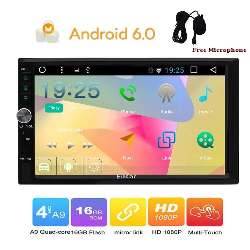 Eincar Android 6 0 Авто Радио Стерео 2Din головное устройство с HD сенсорный экран Опора GPS