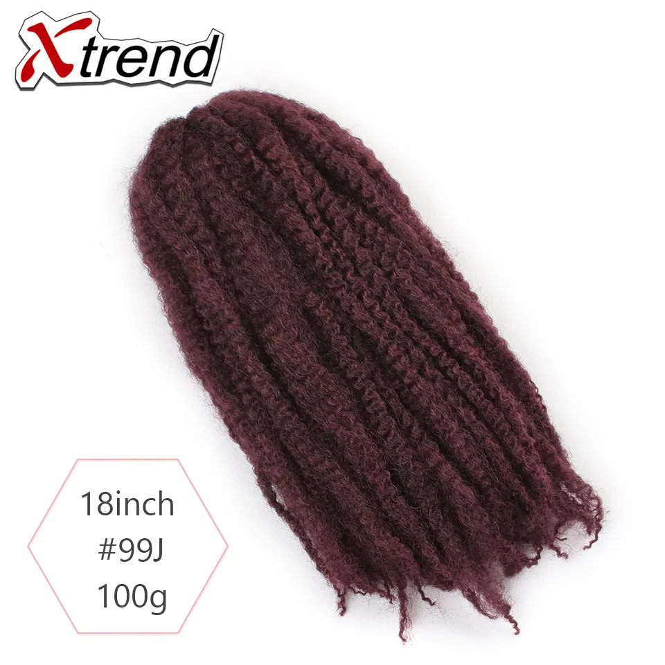 Xtrend 18 дюймов 20 прядей/pc Синтетические афро марли оплетка волос для женщин коричневый бордовый крючком сплетенные волосы для наращивания - Цвет: # 99J
