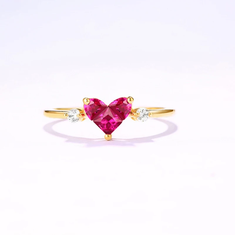 JXXGS хит продаж красный корунд с белым цирконием кольцо 14 k Золотое в форме сердца
