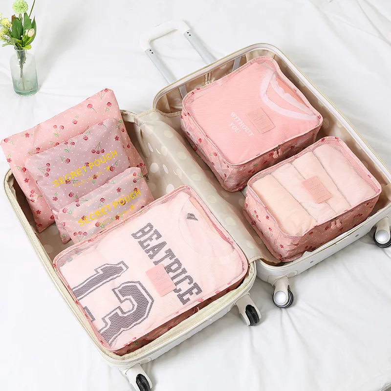 

Nylon Packing Cube Travel Bag men women luggage 6 Pieces Set Large Capacity Bags Unisex Clothing travel bag organizer