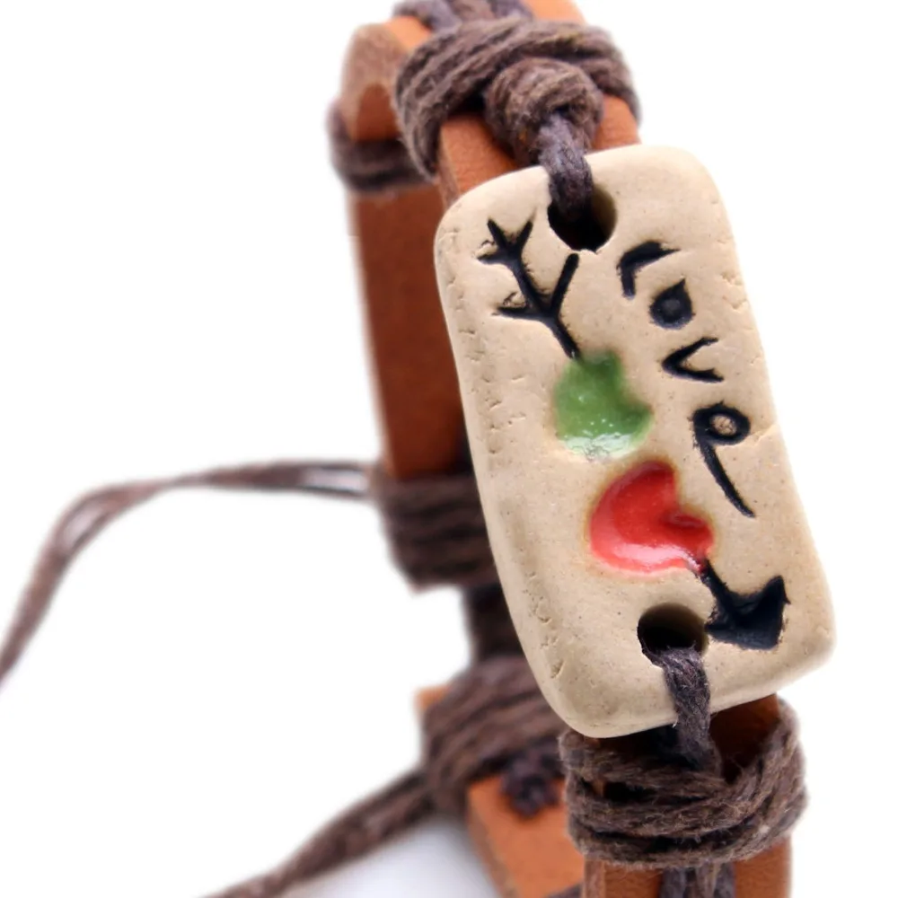 Couples Jewelry a Arrow through Hearts Faience Ware Leather Bracelet Valentine's Day Gift | Украшения и аксессуары