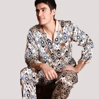 plus size men casual breathable faux silk tops and pants sets pijamas lounge homewear sleepwear set mens pajama sets 5002