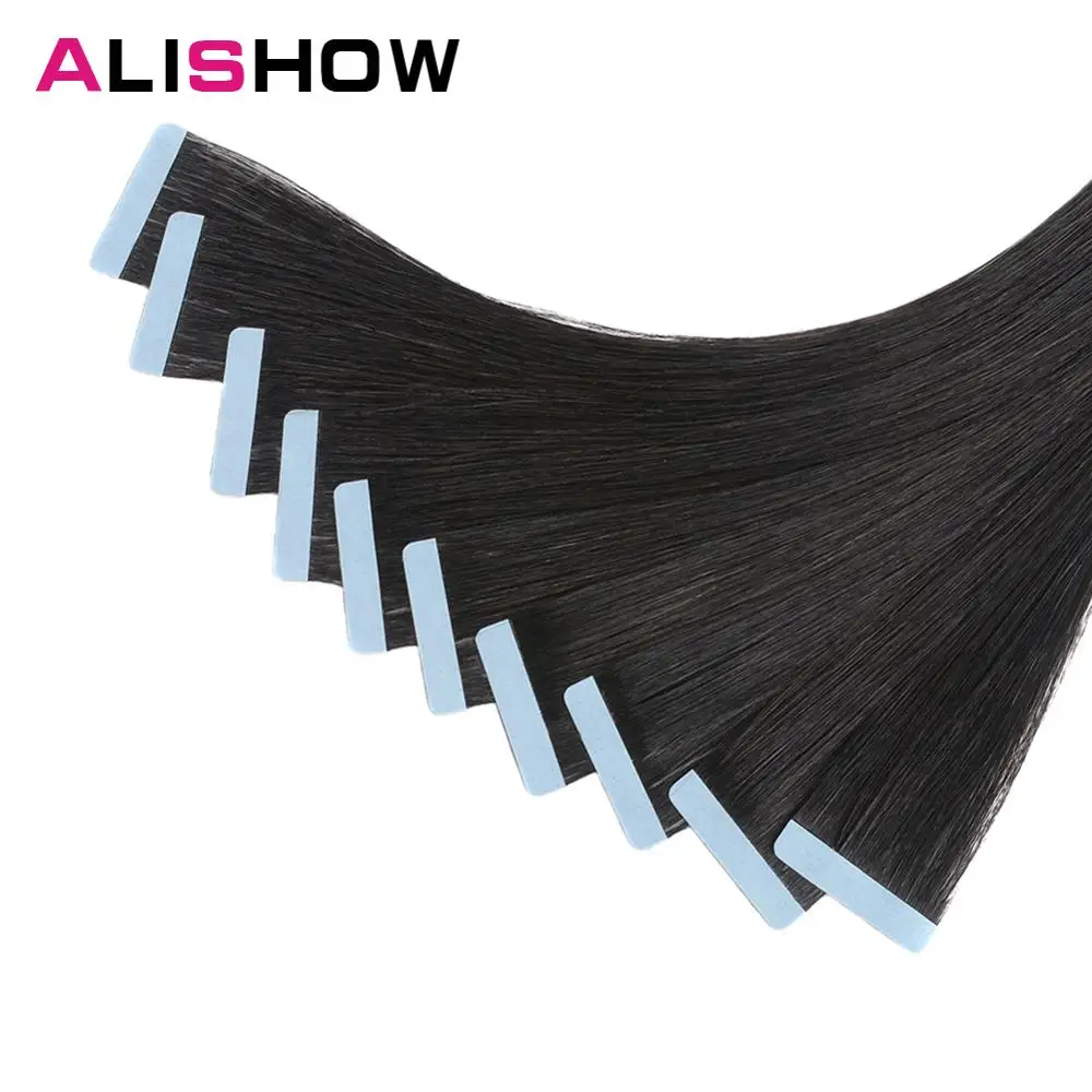 Alishow лента в Remy человеческие волосы для наращивания с двойным нарисованным прядем прямые невидимые волосы из искусственной кожи на ленте дл... от AliExpress WW