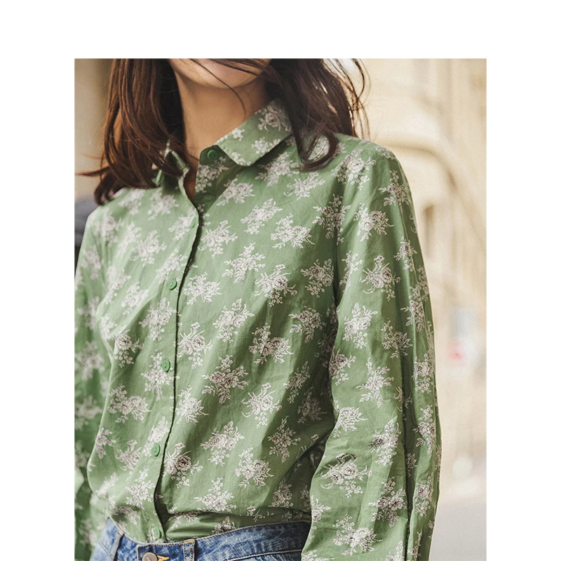 INMAN Spring Autumn Turn Down Collar Fashion Retro Bishop Print Long Sleeve All Matched Women Blouse | Женская одежда