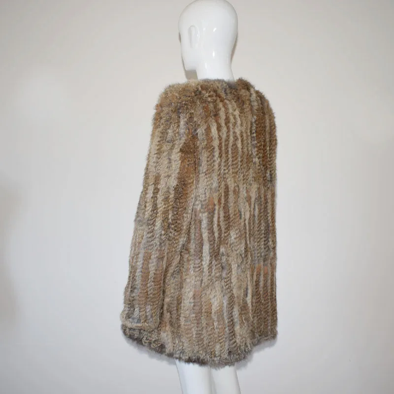 (TopFurMall) Женская куртка из натурального кроличьего меха с круглым вырезом Осень