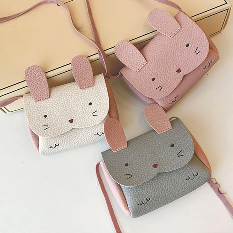 YK Cartoon Rabbit Shoulder Messenger Bag Children Cute Mini Small Wallet Coin Purse Pu Leather Little Girl Bag