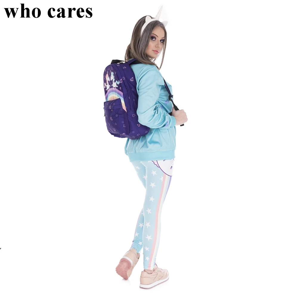 Фиолетовый рюкзак для влюбленных с единорогом новинка модный Who Cares простые