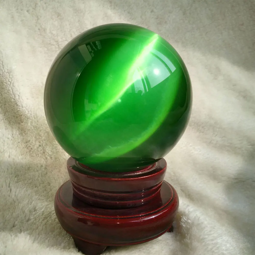 

50mm Natural Quartz Green Cat Eye Crystal Healing Ball Sphere Home Room Decoration Ornament Crystal Ball Festival Birthday Gift