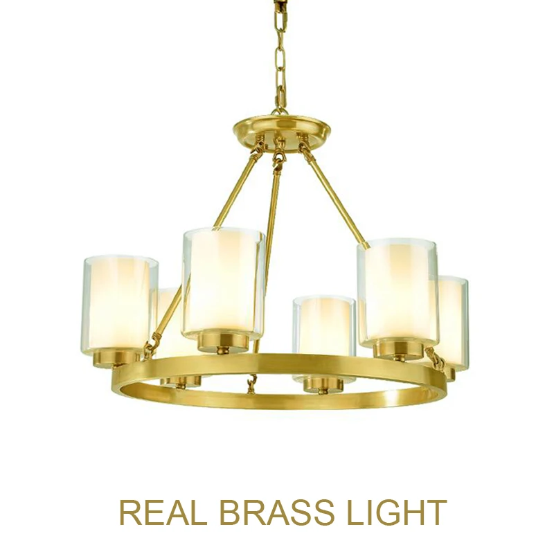 European modern copper chandelier light LED lamp glass brass golden circular round hanging | Лампы и освещение