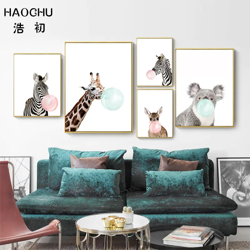 Художественная живопись HAOCHU для украшения дома милый жираф Ленивец