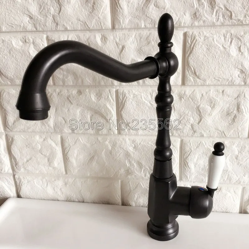

Black Oil Rubbed Bronze Single Handle Kitchen Sink Faucet Deck Mounted Washbasin Faucets Cold and Hot Water Mixer Taps lnf387