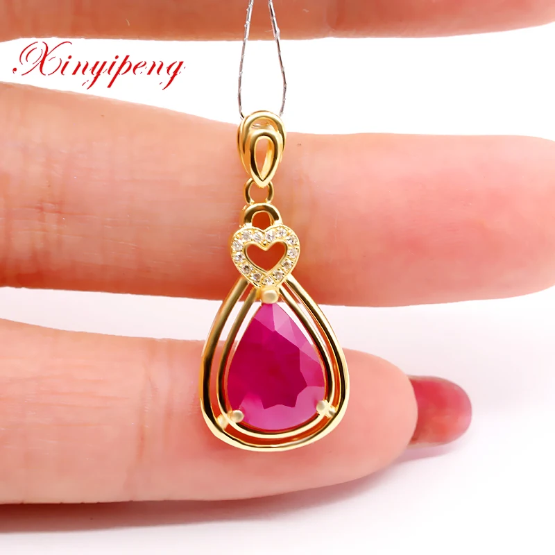 Xin yi peng 18 k желтое золото инкрустированный натуральный рубин кулон женский 7 8*10