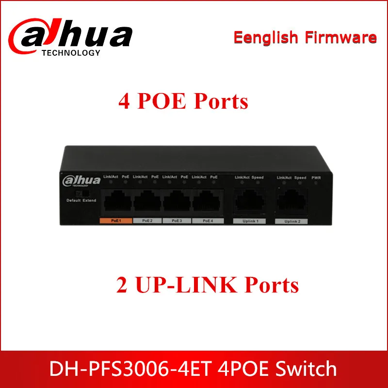 Dahua PFS3006-4ET 4-портовый Быстрый Ethernet PoE коммутатор Поддержка 802.3af 802.3at Hi-PoE Оптическая
