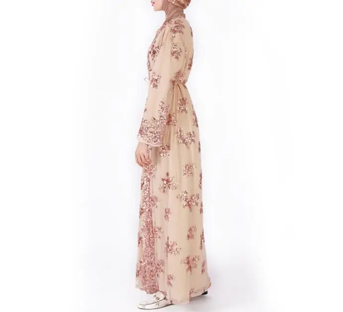 Мусульманское платье женская одежда кружевной кардиган с блестками роскошные