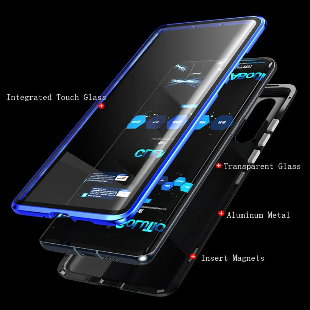 Двухсторонняя для стекла Магнитный чехол huawei honor 9X 9x pro mate 30 lite P20 металлический