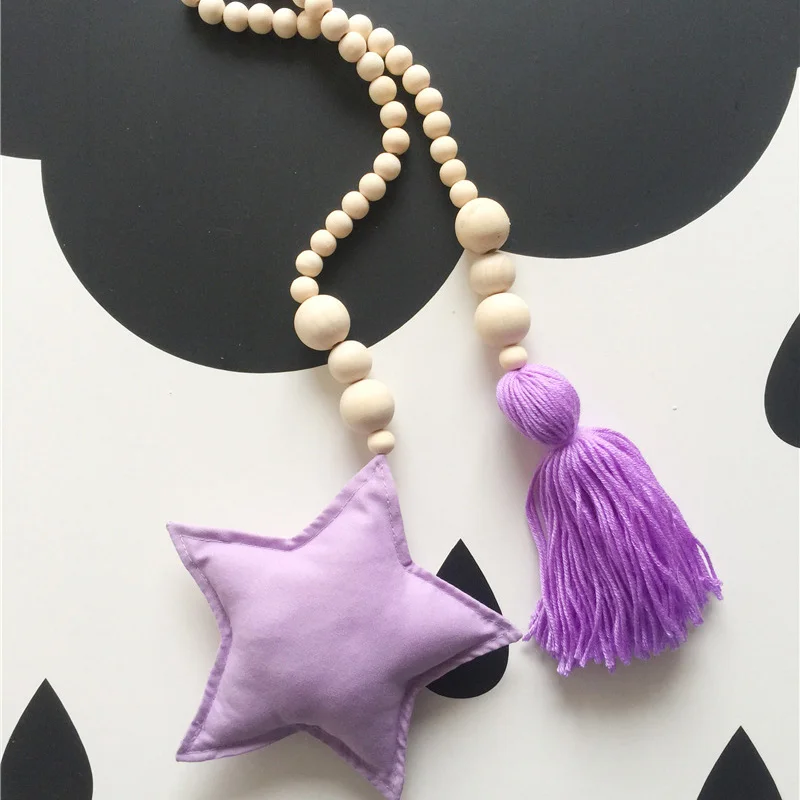 85 см бусины из натурального дерева ткань Стеганные звезды луна кулон с днем