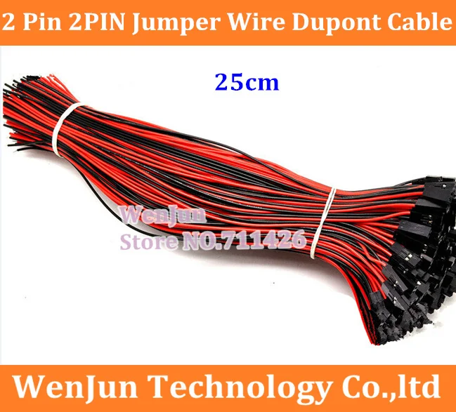 500PCS Free shipping 2 Pin 2PIN 2P Jumper Wire Dupont Cable 2.54mm 24AWG wire 25cm