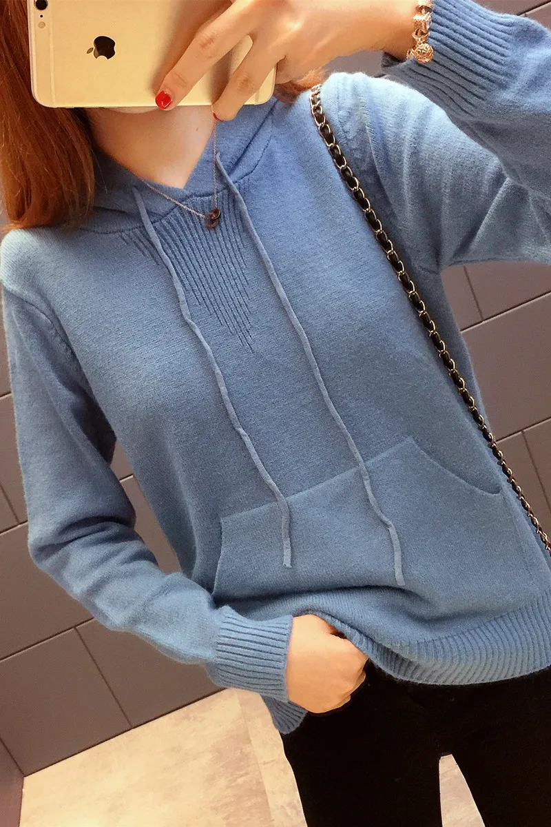 Новинка 2018 осенне-зимний женский вязаный свитер с капюшоном свободный теплый