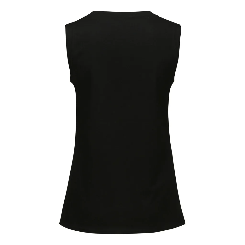 Женская Однотонная футболка без рукавов с круглым вырезом и принтом|Блузки| |